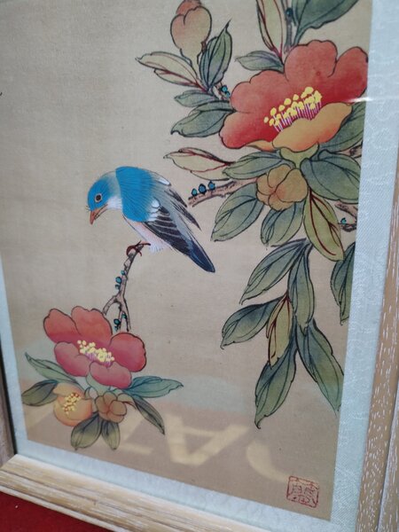 Pictura veche chinezeasca pe matase, cu sigiliu